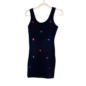 Retro Sequin Mini Dress M Black Bodycon Chic Glam Funky Edgy Whimsical 80s Artsy